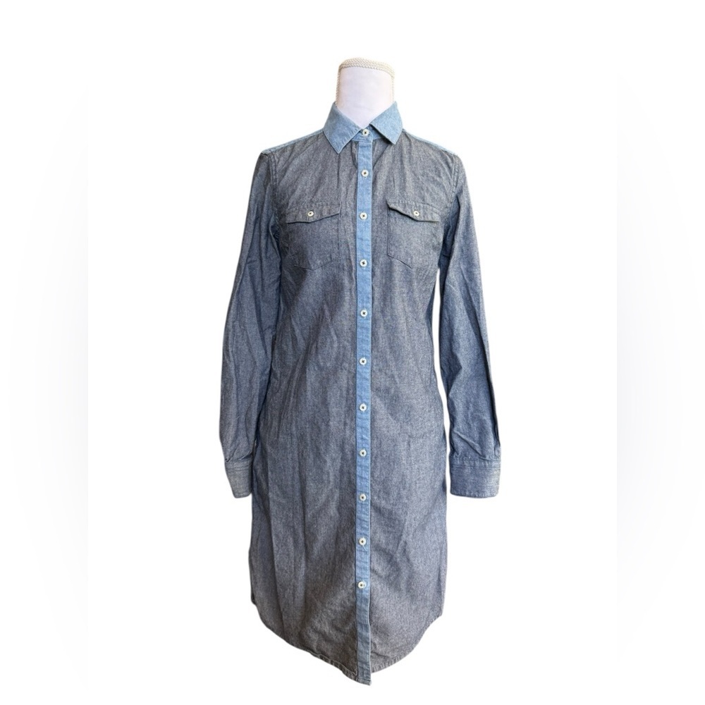 Brooks Brothers Chambray Two Tone Color Block Shirt Dress Button Up Size 2